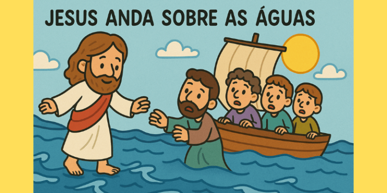 História a bíblia infantil Jesus anda sobre as águas