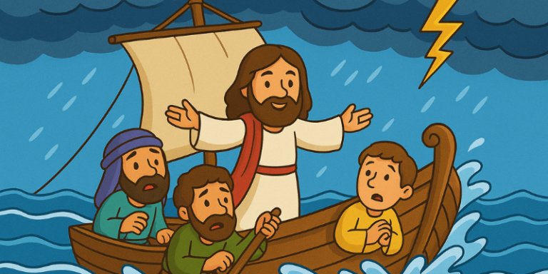 História bíblica infantil Jesus acalma a tempestade