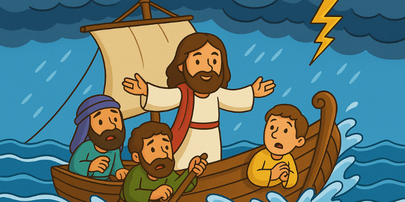 História bíblica infantil Jesus acalma a tempestade