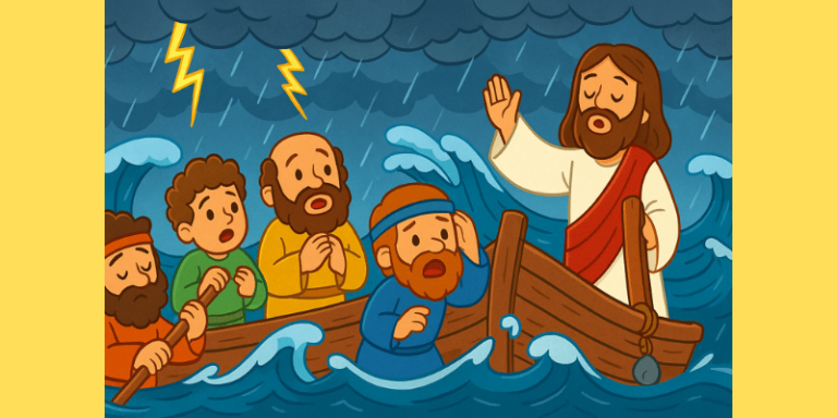 História bíblica infantil a tempestade acalmada por Jesus