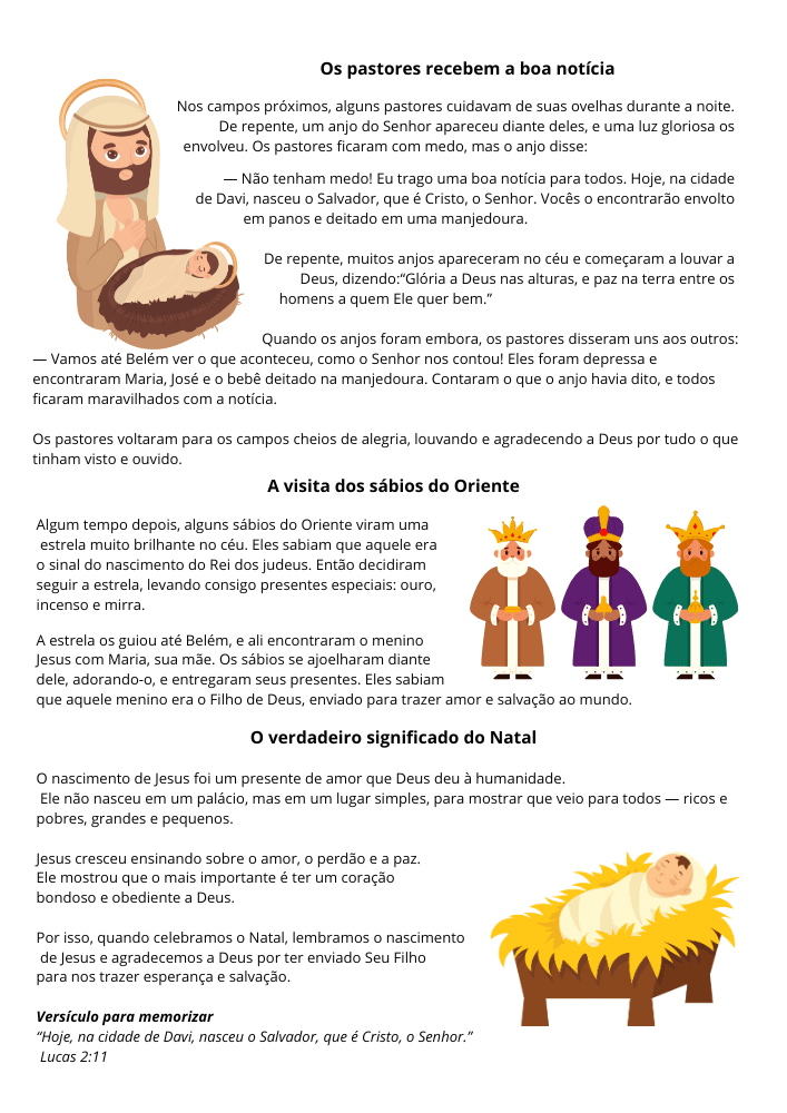 História do nascimento de Jesus infantil para Imprimir baixar grátis