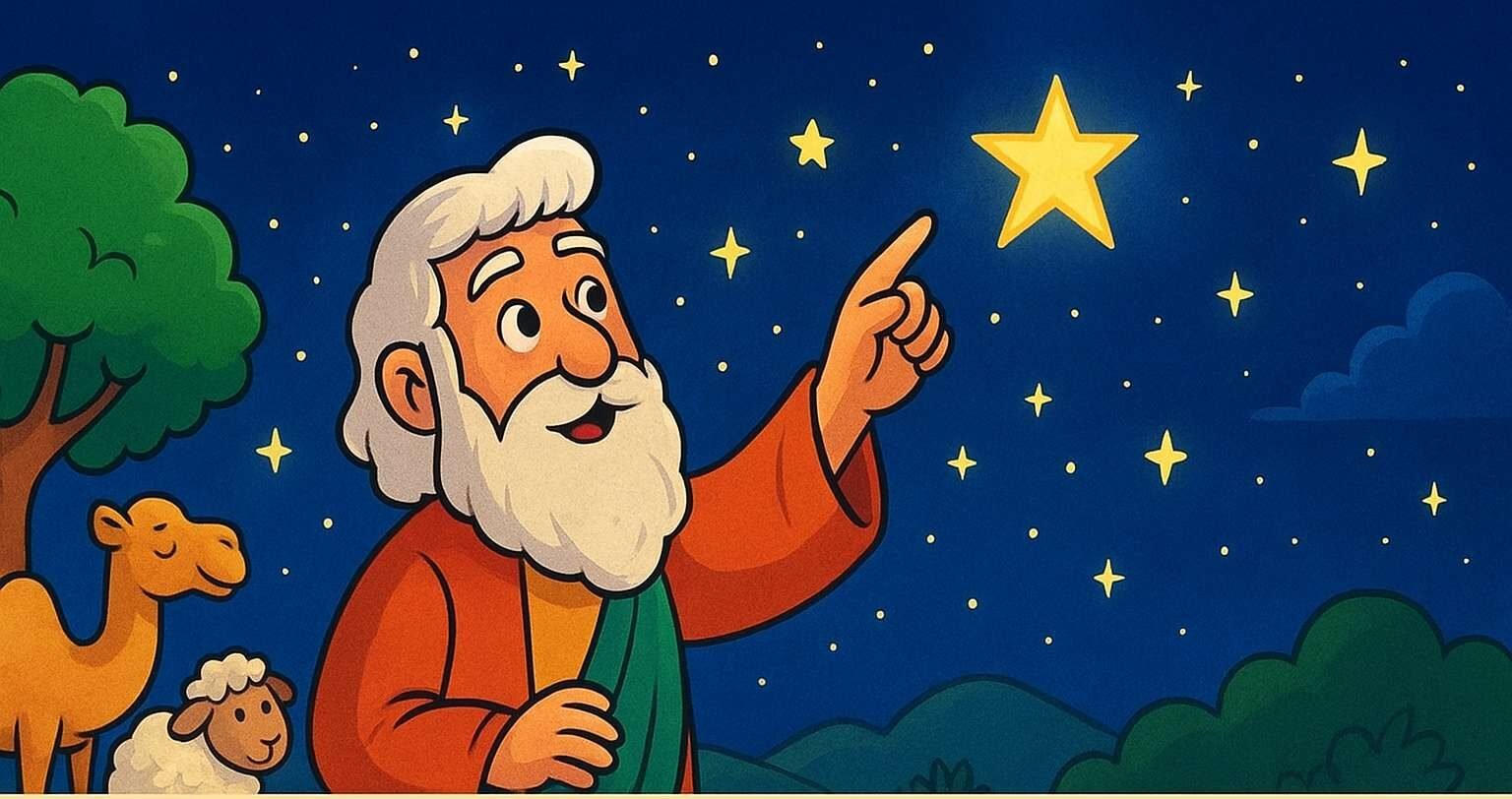 Historia biblica infantil Abrao conta as estrelas no ceu