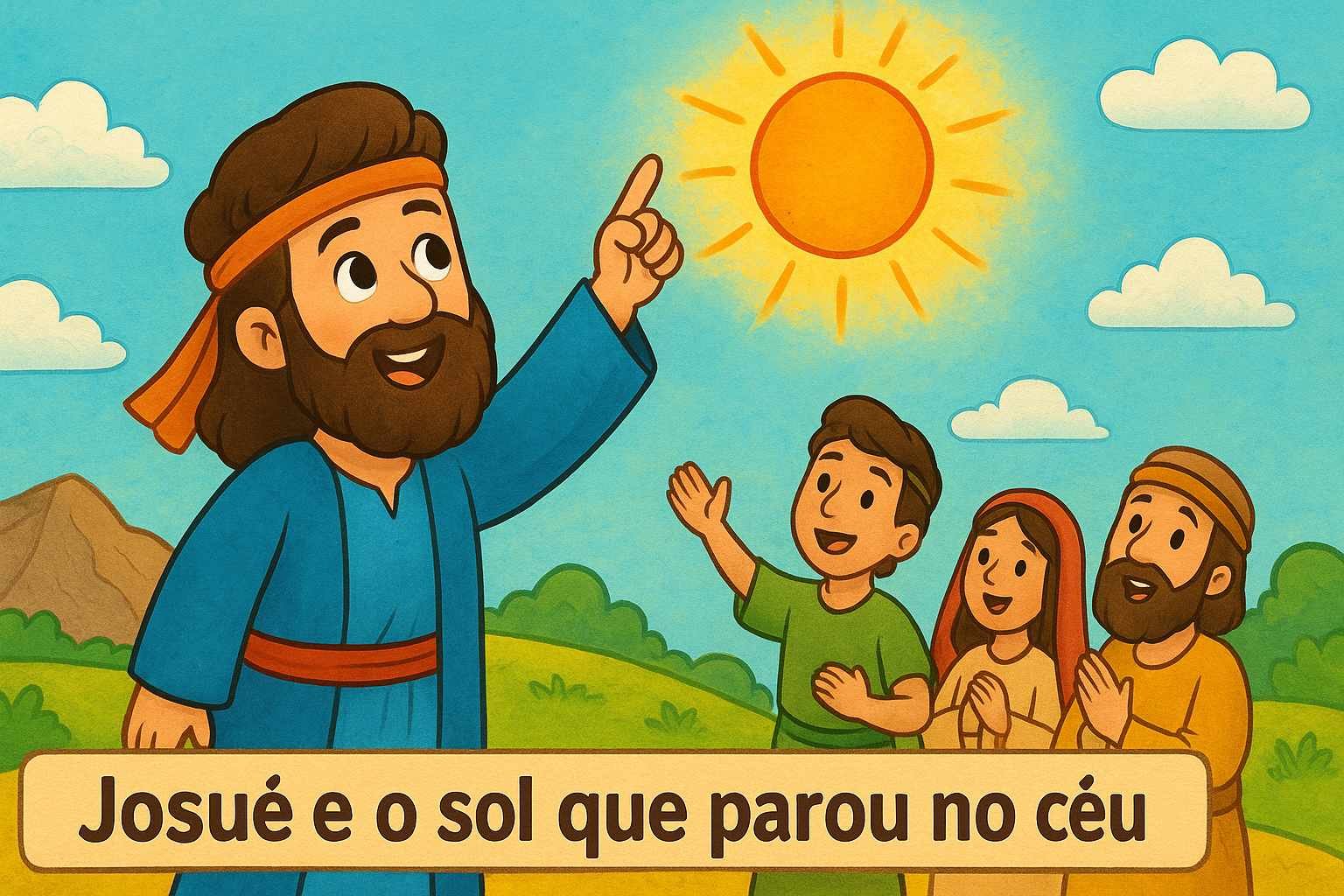 História bíblica infantil Josué e o sol que parou no céu