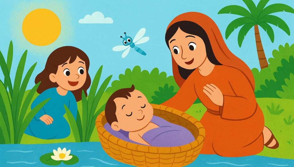 História bíblica infantil O nascimento de Moisés no cesto optimized