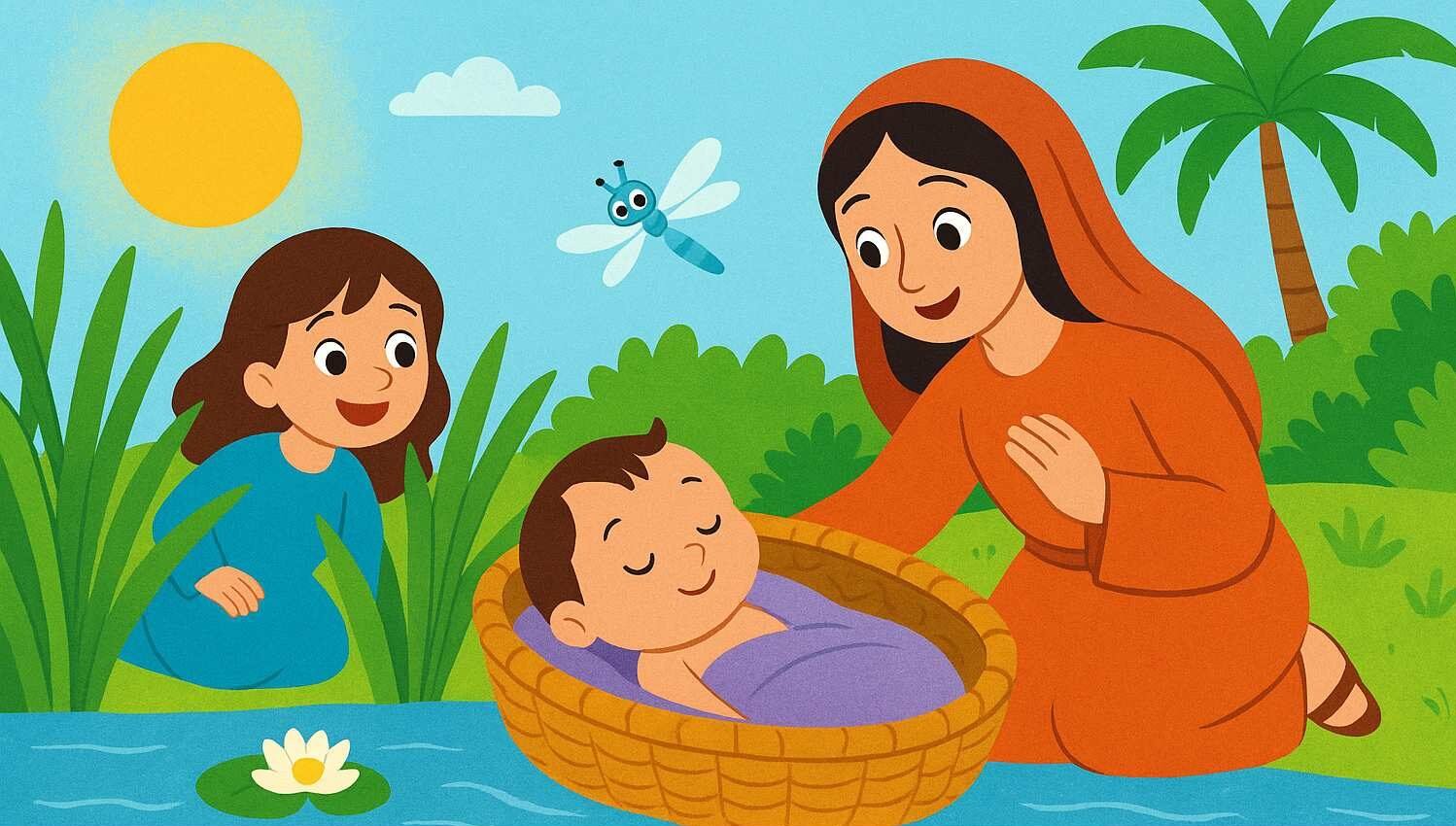 História bíblica infantil O nascimento de Moisés no cesto optimized