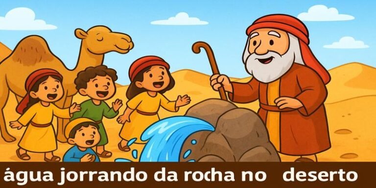 historia biblica infantil a agua jorrando da rocha no deserto