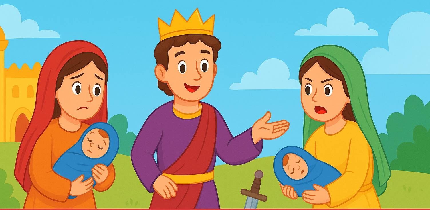 Historia biblica infantil Salomao e o julgamento das duas maes