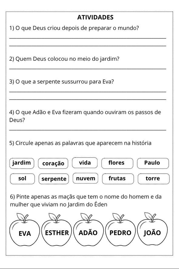 Histórias bíblicas infantil com atividades pdf completo