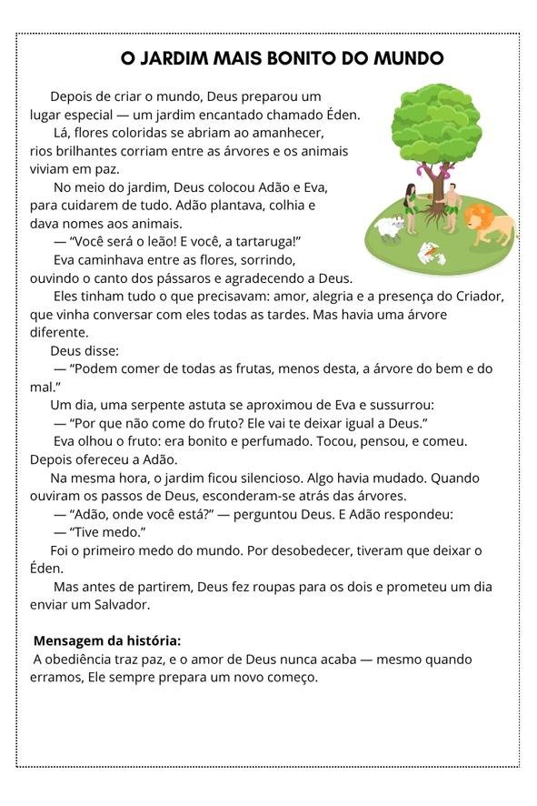 Histórias bíblicas infantil com atividades pdf para impressão