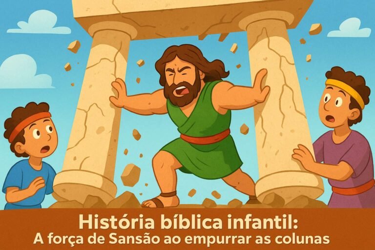 historia biblica infantil a forca de sansao ao empurrar as colunas